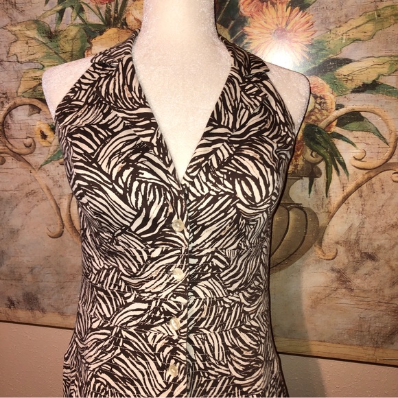 Sz 8P Madison Leigh “Ralph Lauren Look” Ivory & Brown Halter Dress - Picture 5 of 16